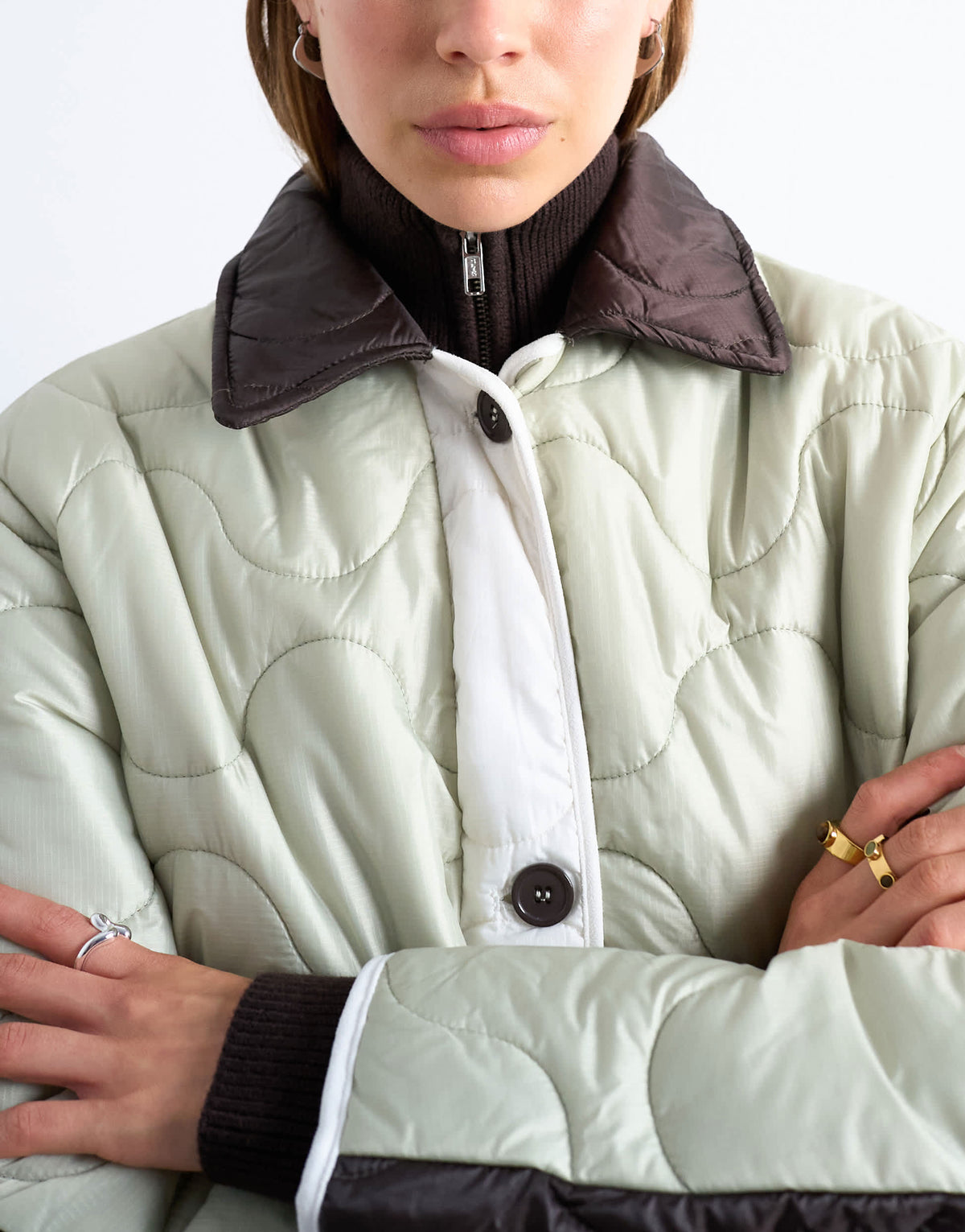 Topshop patchwork quilted liner jacket in multi