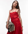 Topshop ruched panel midi dress with tie sides in red