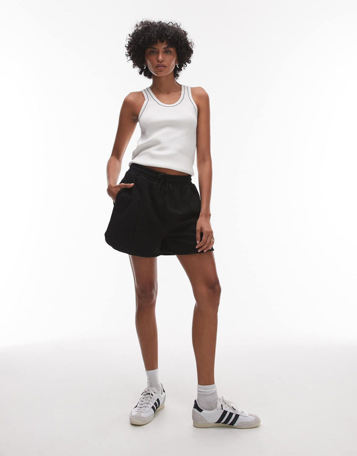 Topshop pintuck jogger short in black