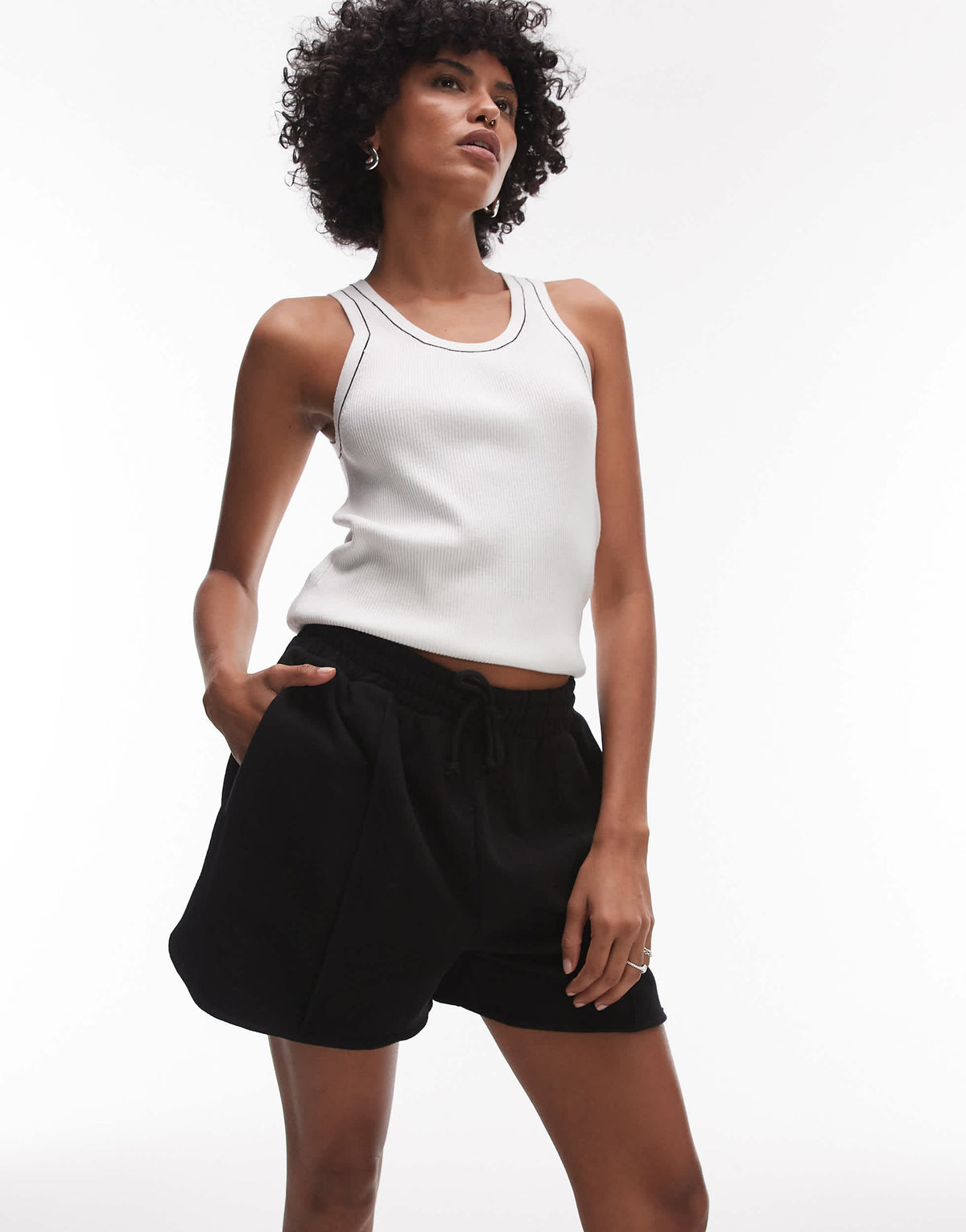 Topshop pintuck jogger short in black