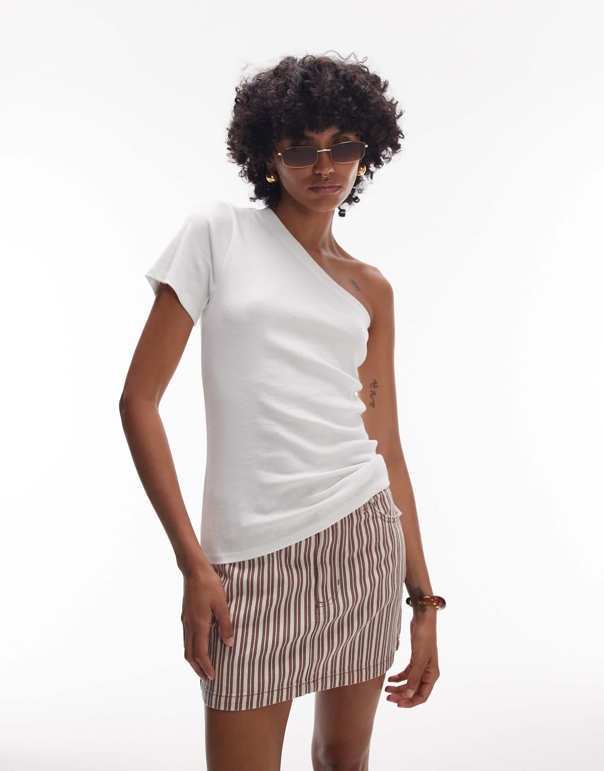 Topshop one shoulder tee in white