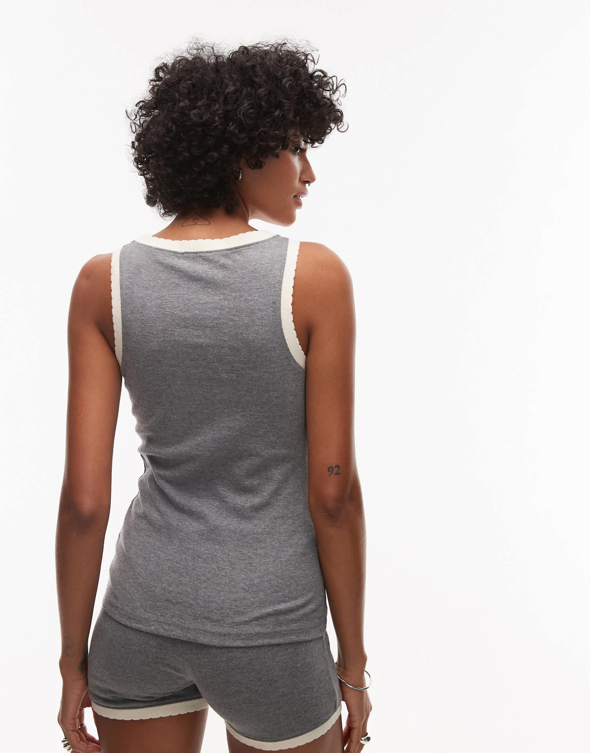 Topshop contrast frill edge scoop vest in grey marl