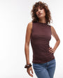 Topshop premium slash neck tank in chocolate