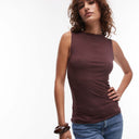 Topshop premium slash neck tank in chocolate