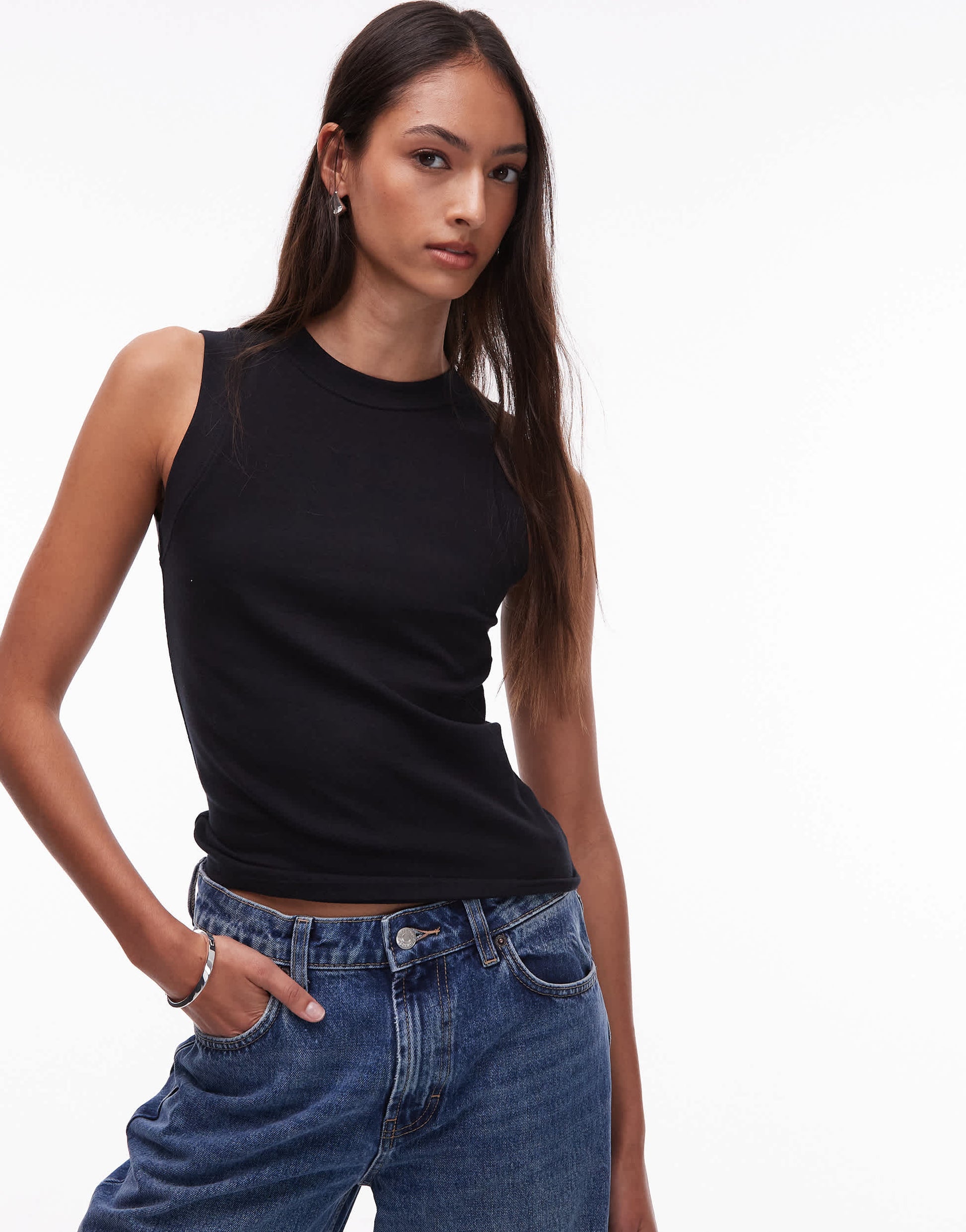 Topshop tall slim tank in black