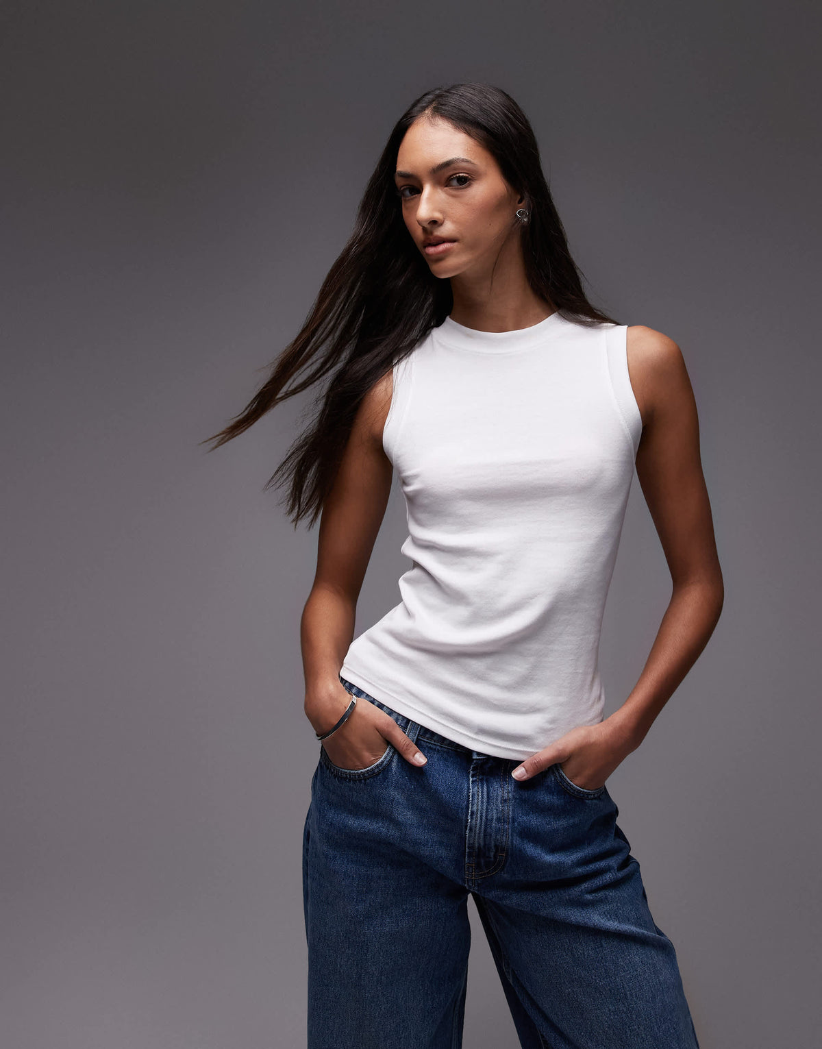 Topshop tall slim tank in white