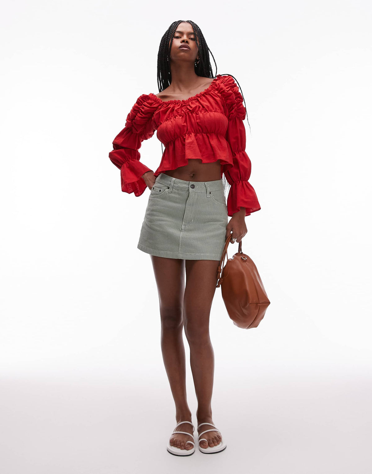 Topshop denim pelmet mini skirt in green stripe