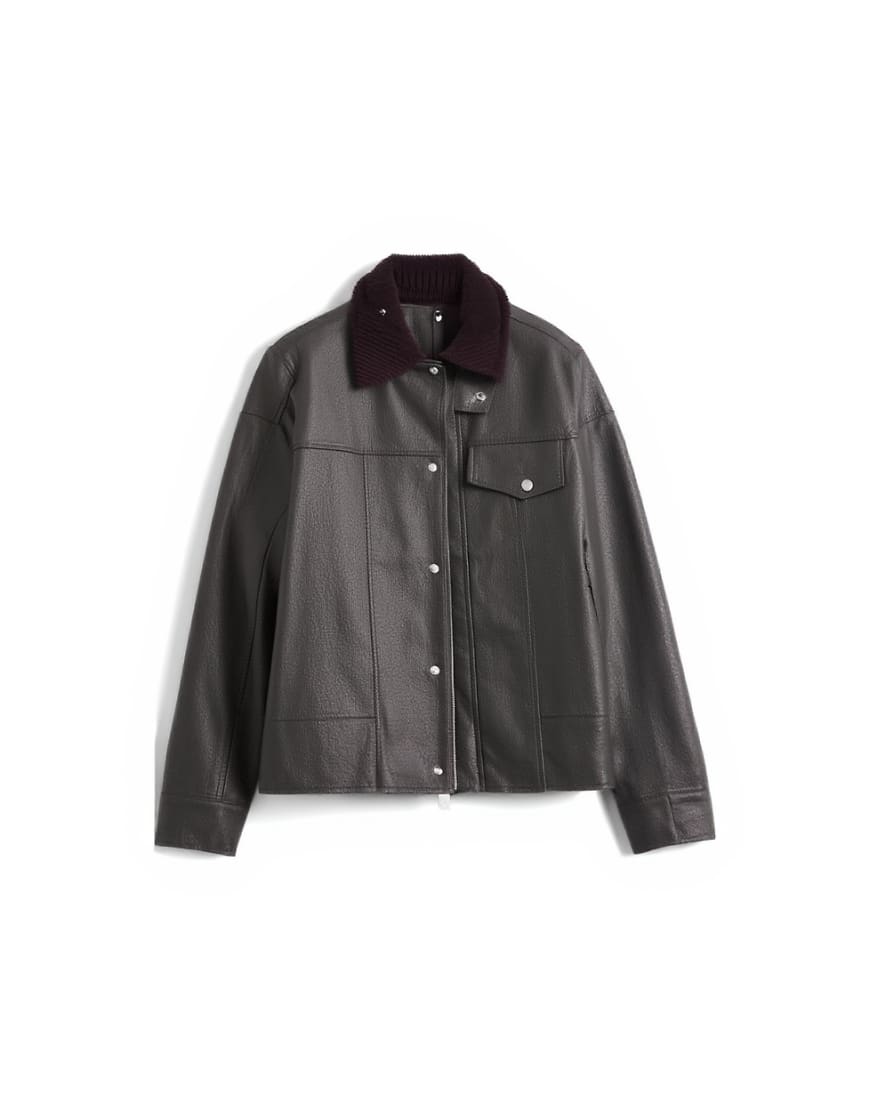 Topshop faux leather cord collar jacket in brown