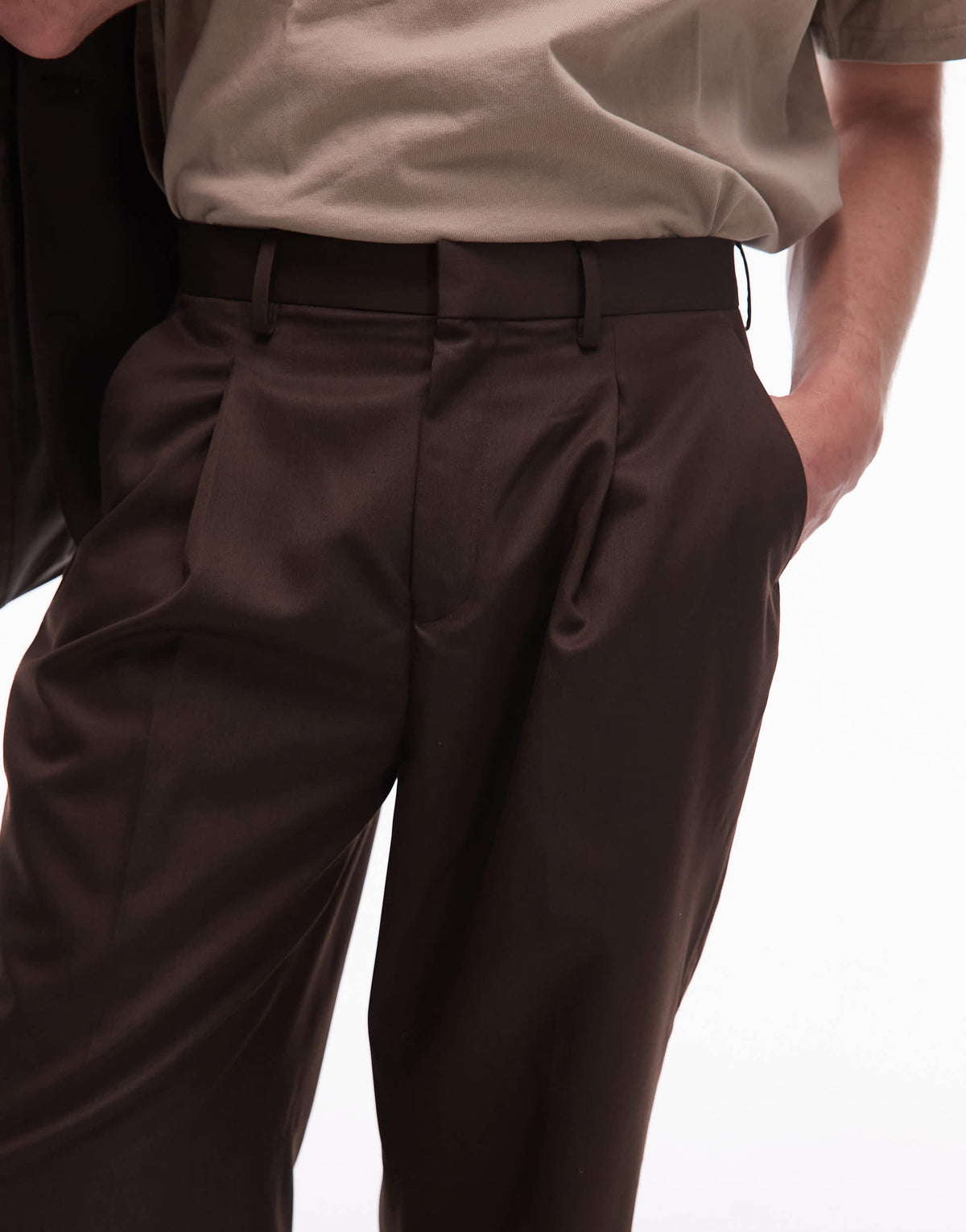 Topman wide leg suit trousers in brown
