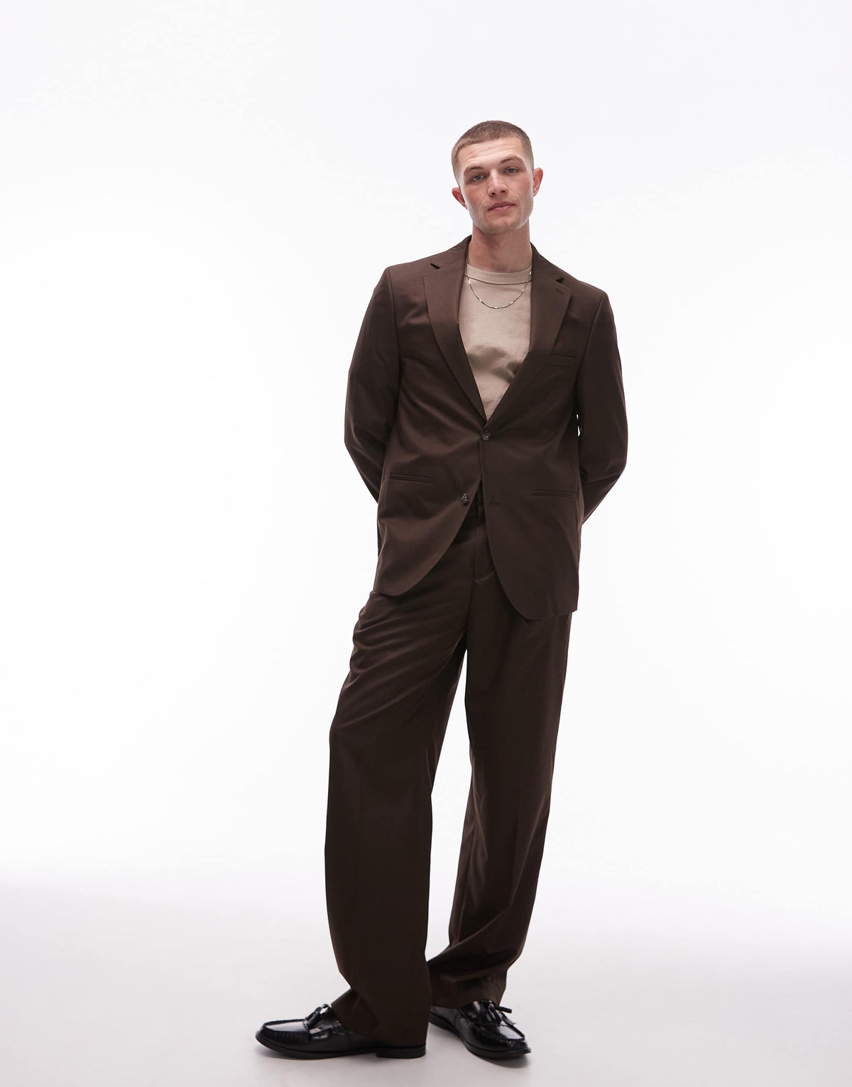 Topman relaxed suit jacket in brown