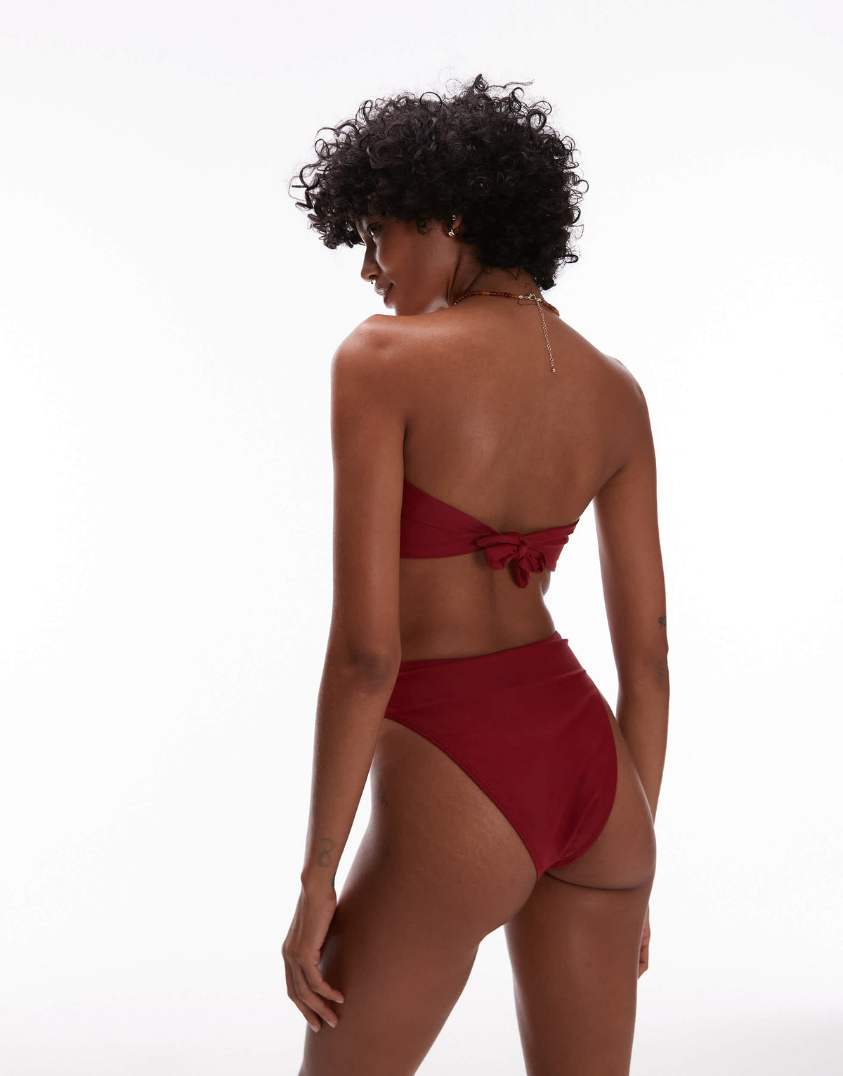 Topshop Thailand high waisted bikini bottoms in dark red