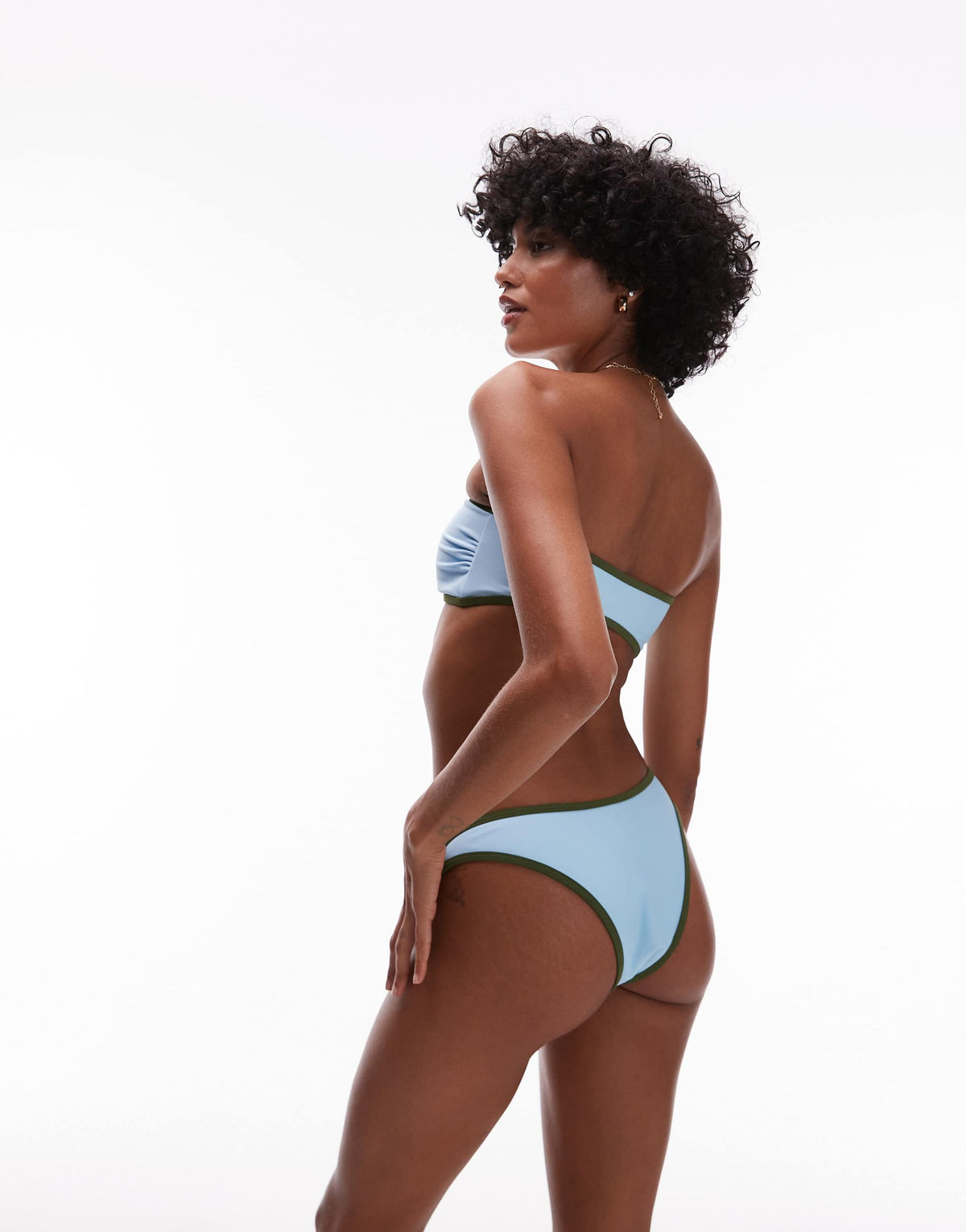 Topshop LA high leg brief bikini bottoms in blue and green 