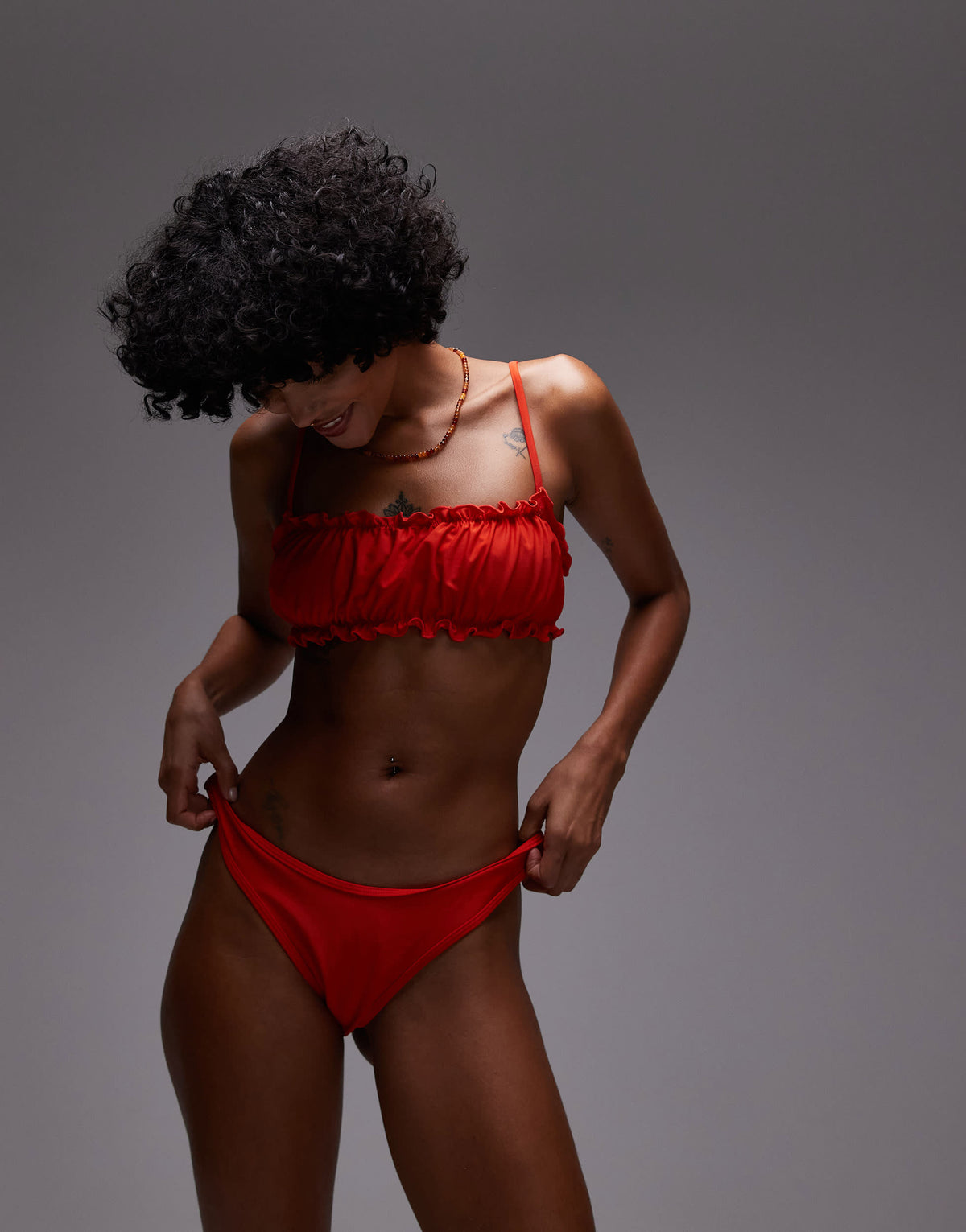 Topshop Miami frill high leg brief bikini bottoms in red