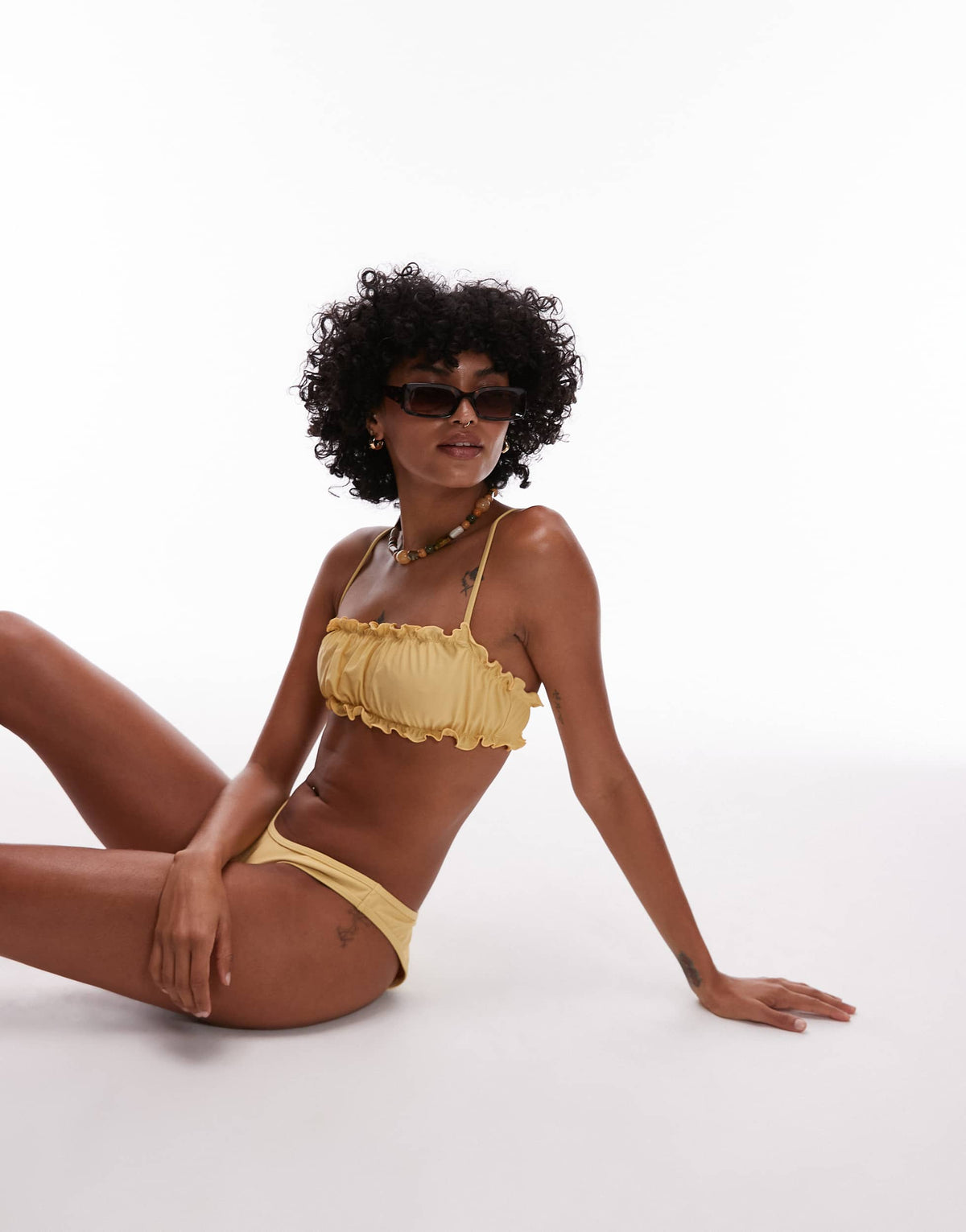 Topshop Miami frill bandeau bikini top in yellow