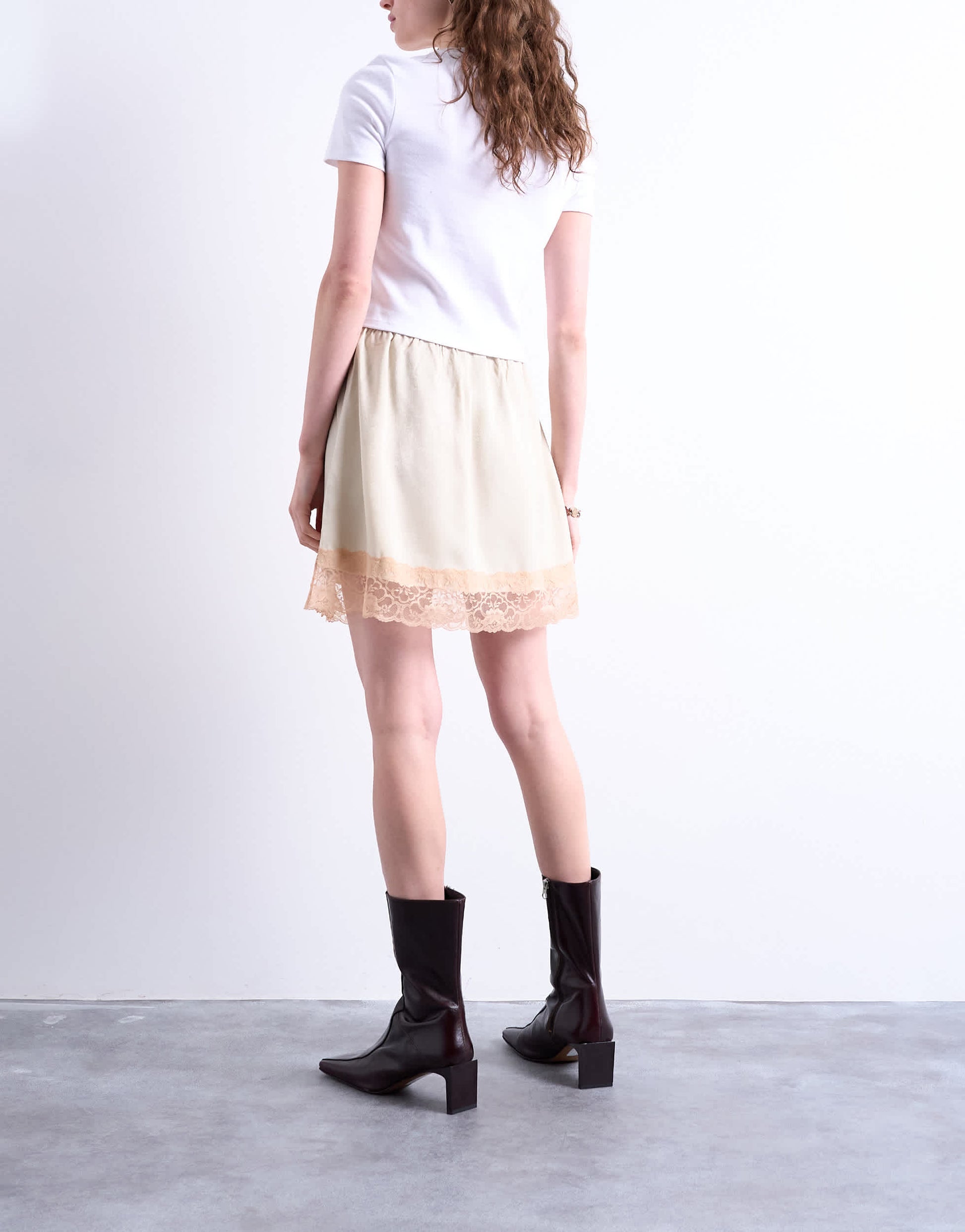 Topshop satin lace petticoat mini skirt with contrast lace in oyster