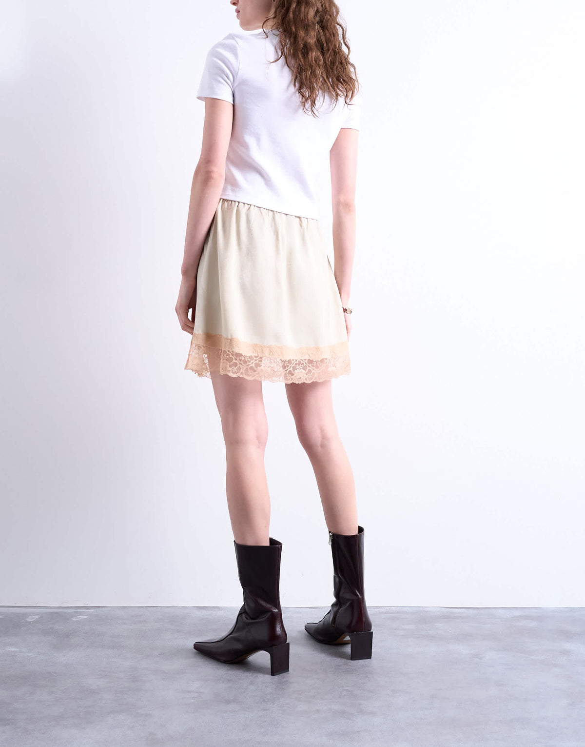 Topshop satin lace petticoat mini skirt with contrast lace in oyster