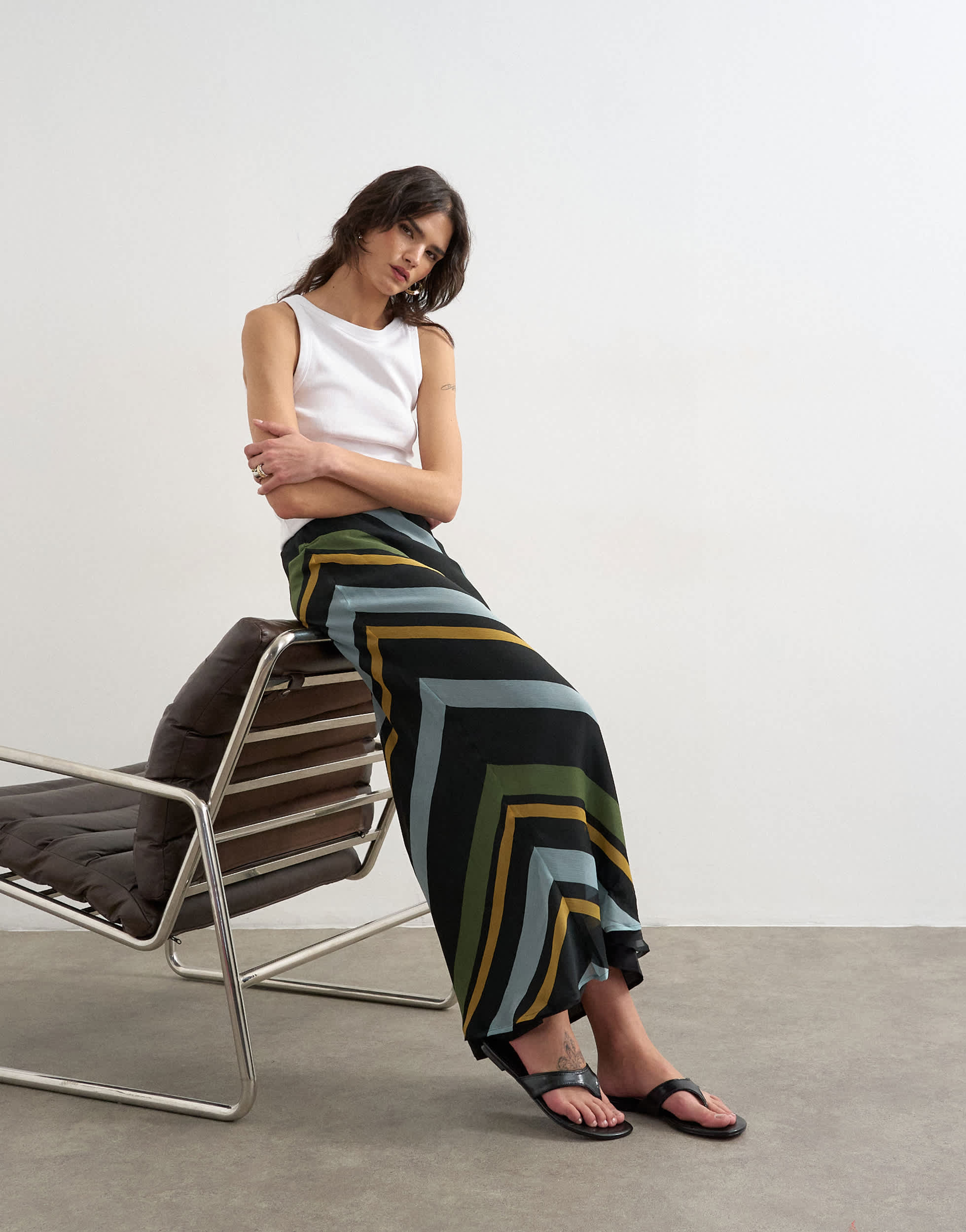 Topshop chiffon bias maxi skirt in bold stripe