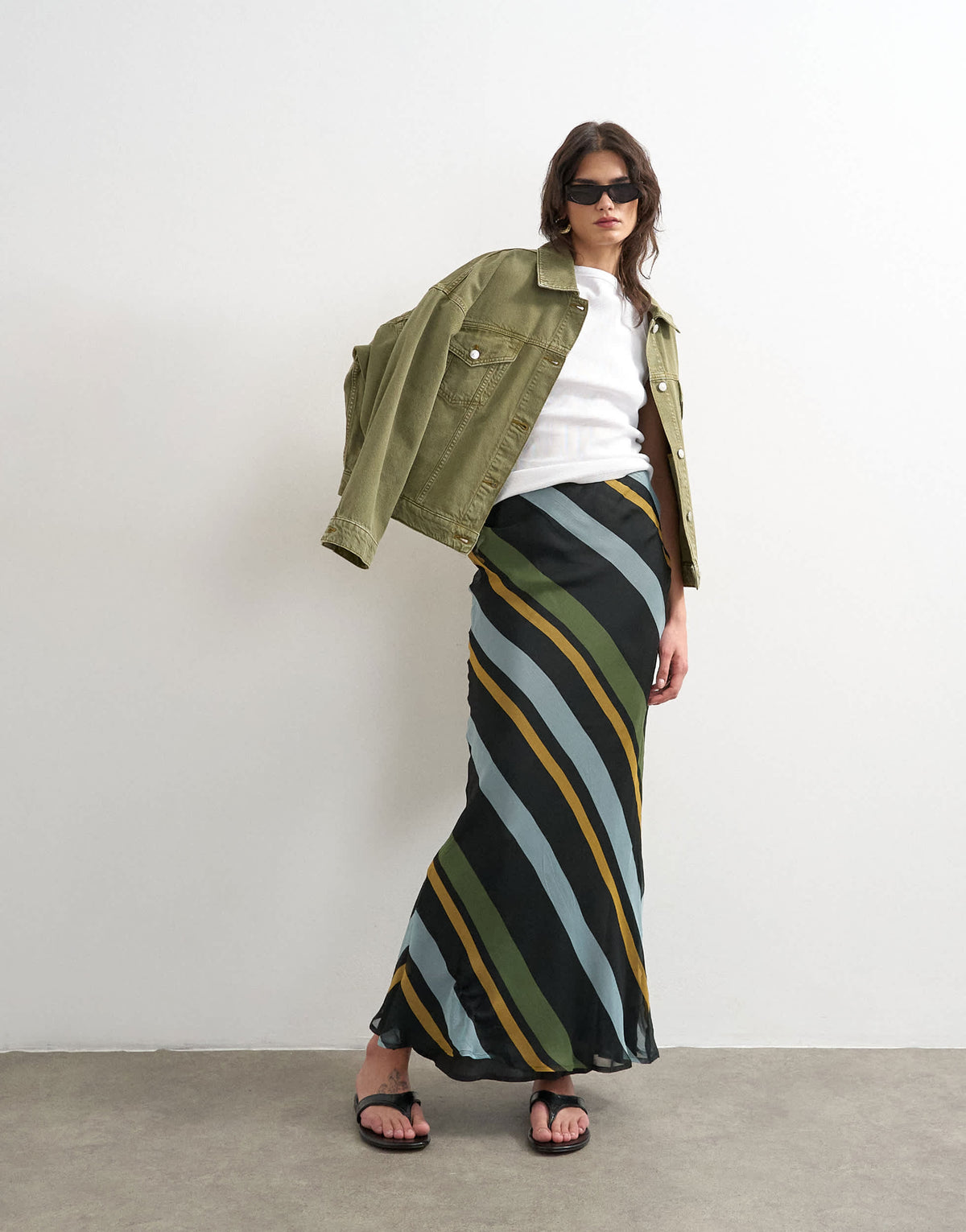 Topshop chiffon bias maxi skirt in bold stripe