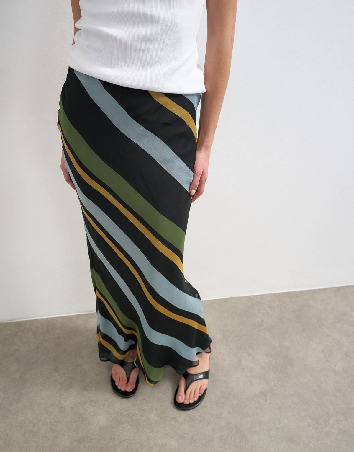 Topshop chiffon bias maxi skirt in bold stripe
