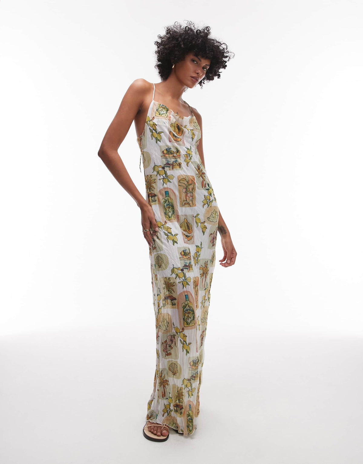 Topshop crinkle cowl neck post card floral print maxi dress