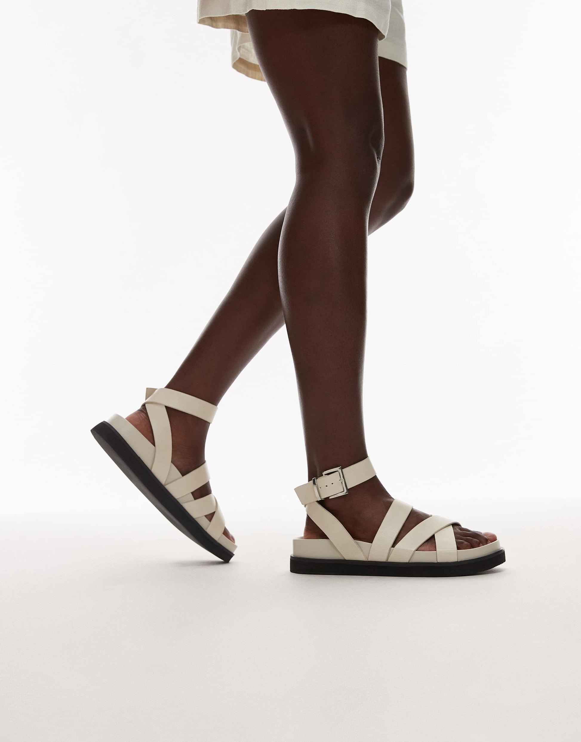 Topshop Jady flat sandal in off white croc