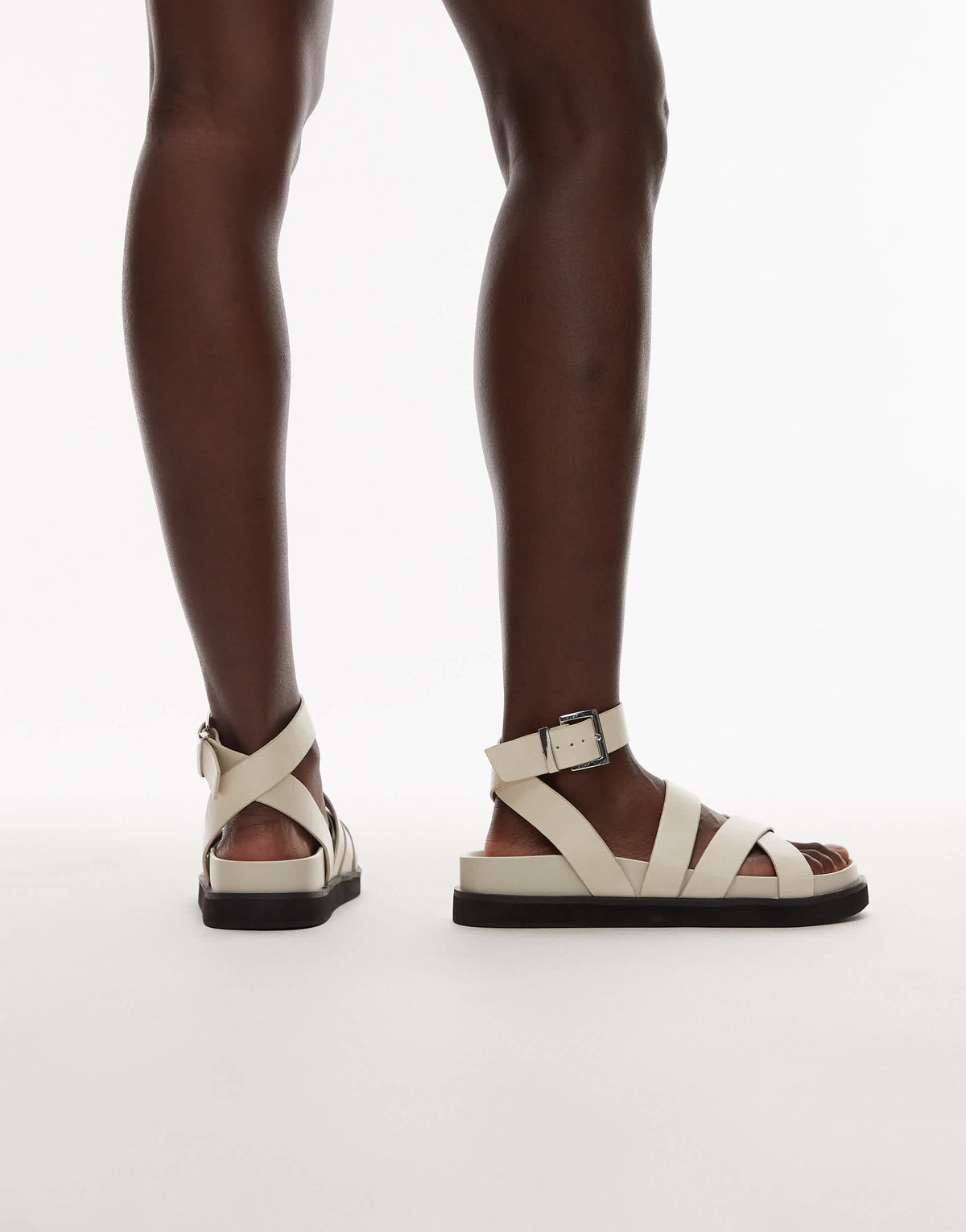Topshop Jady flat sandal in off white croc