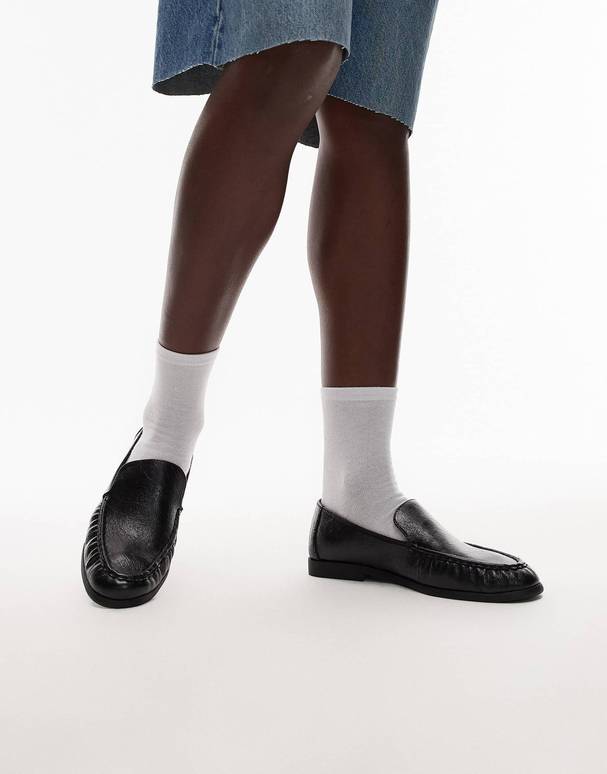 Topshop Connell ruched flat shoe loafer in black