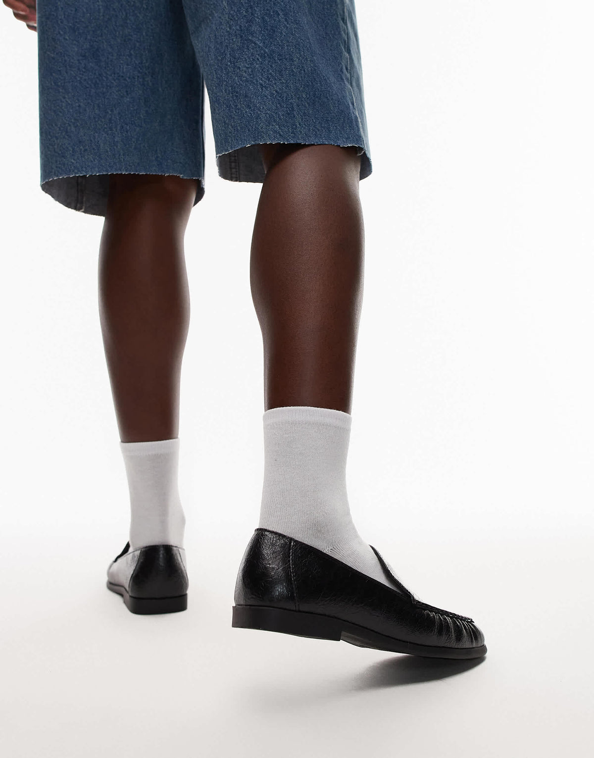 Topshop Connell ruched flat shoe loafer in black