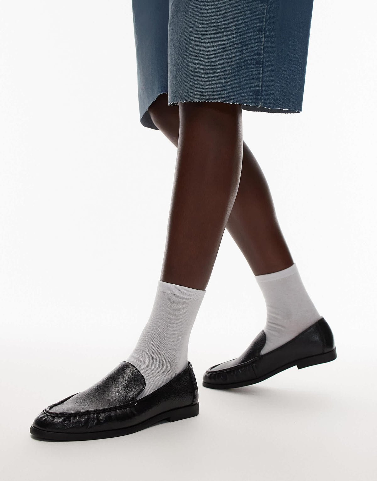 Topshop Connell ruched flat shoe loafer in black