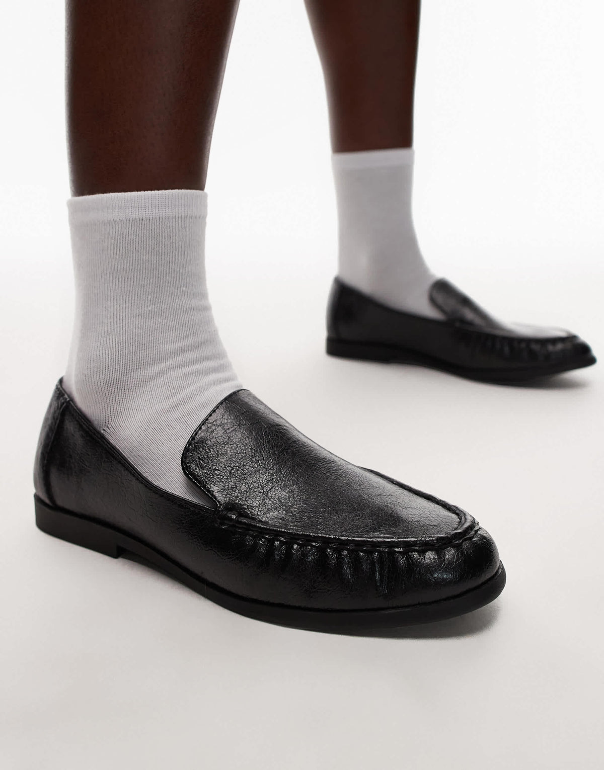 Topshop Connell ruched flat shoe loafer in black