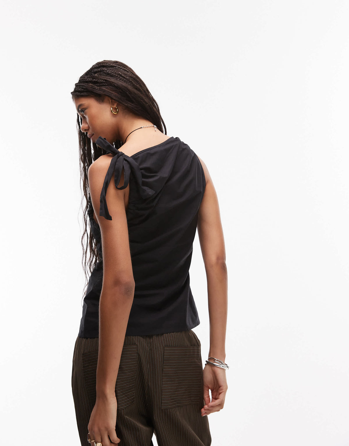 Topshop poplin ruch shoulder sleeveless top in black