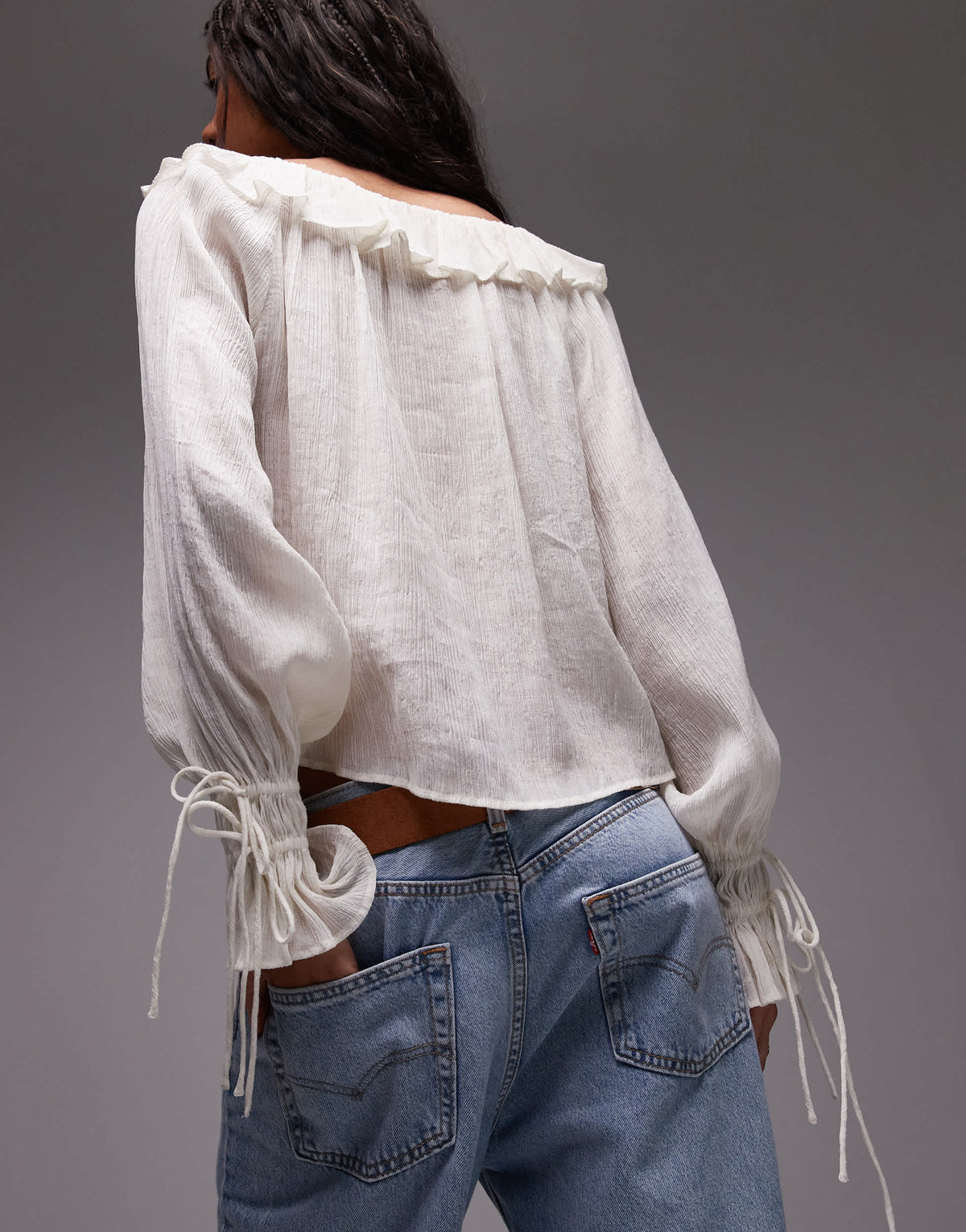 Topshop ruffle neck femme top in ivory