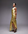 Topshop drape neck maxi dress in lime based floral