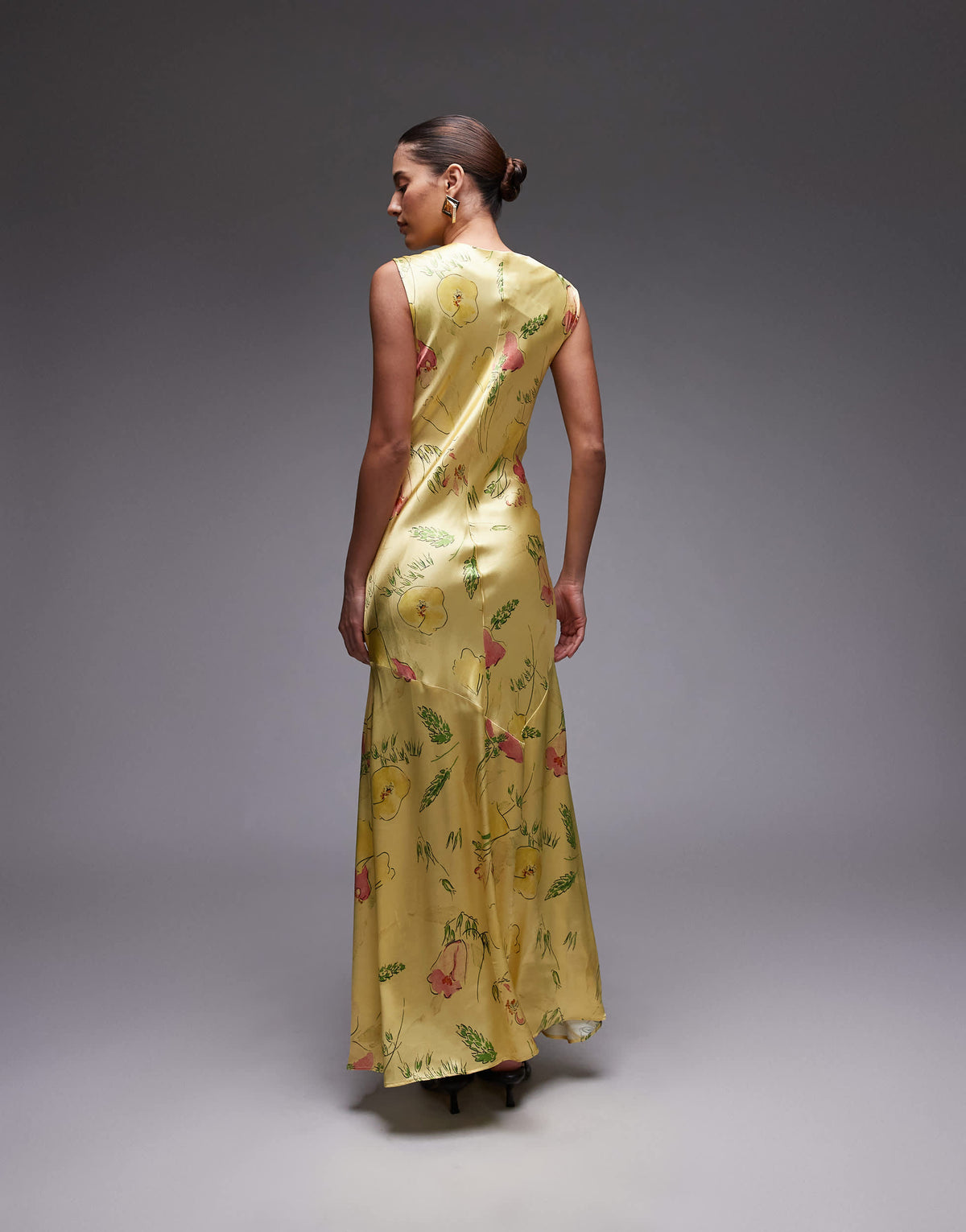 Topshop drape neck maxi dress in lime based floral