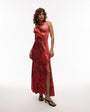 Topshop drape neck maxi dress in red rose