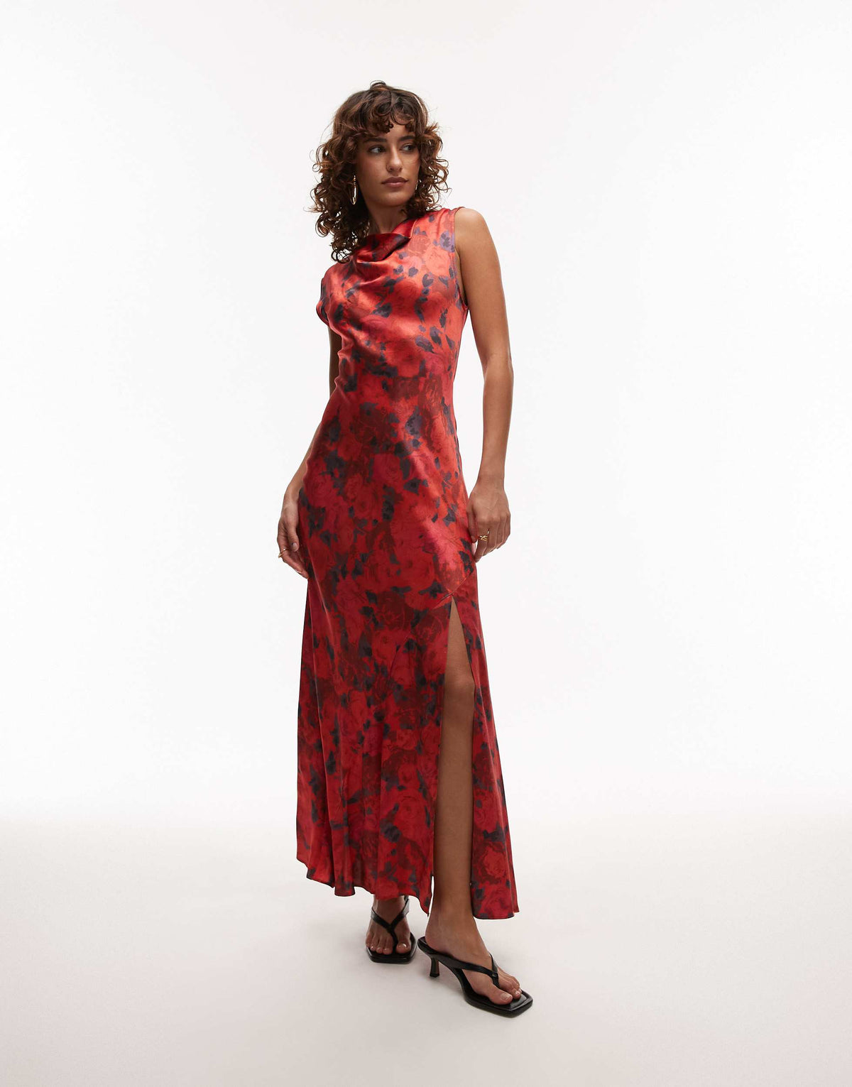 Topshop drape neck maxi dress in red rose