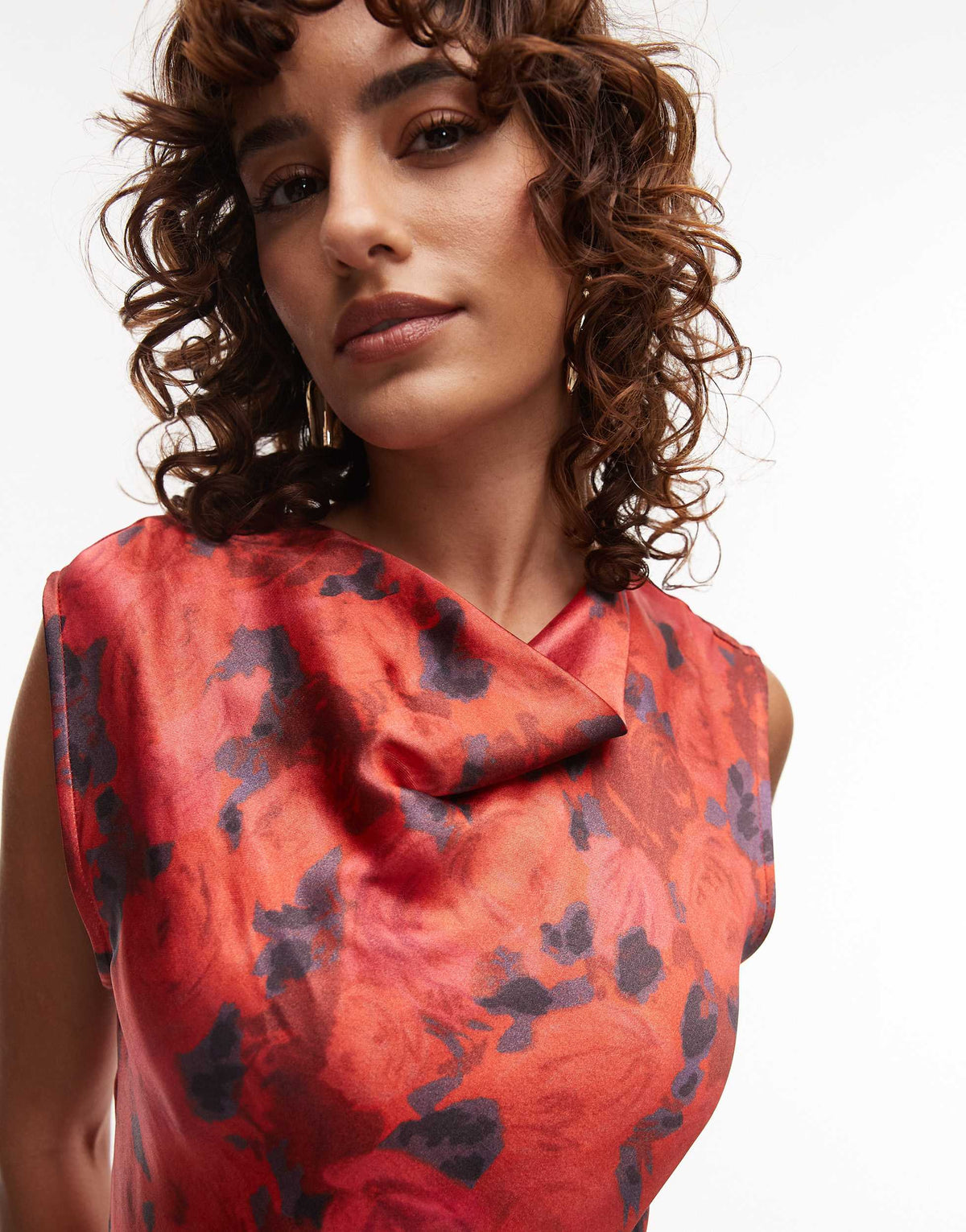 Topshop drape neck maxi dress in red rose