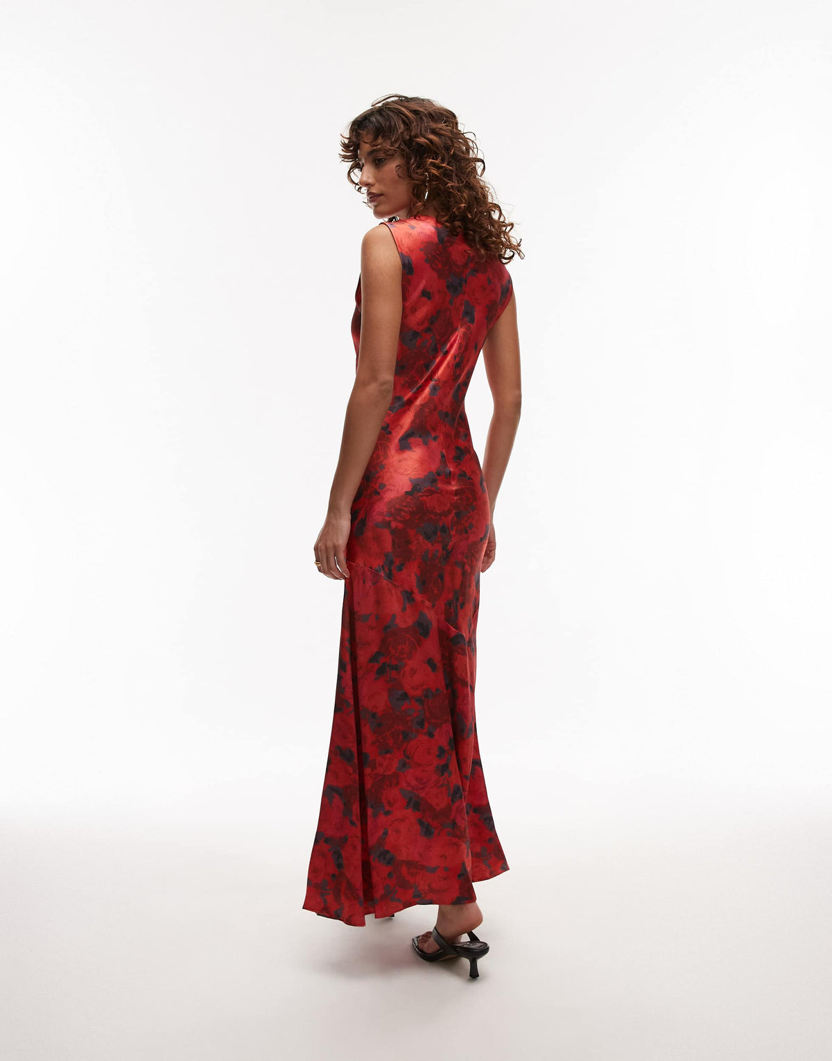 Topshop drape neck maxi dress in red rose