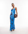 Topshop cowl maxi slip dress in blue floral