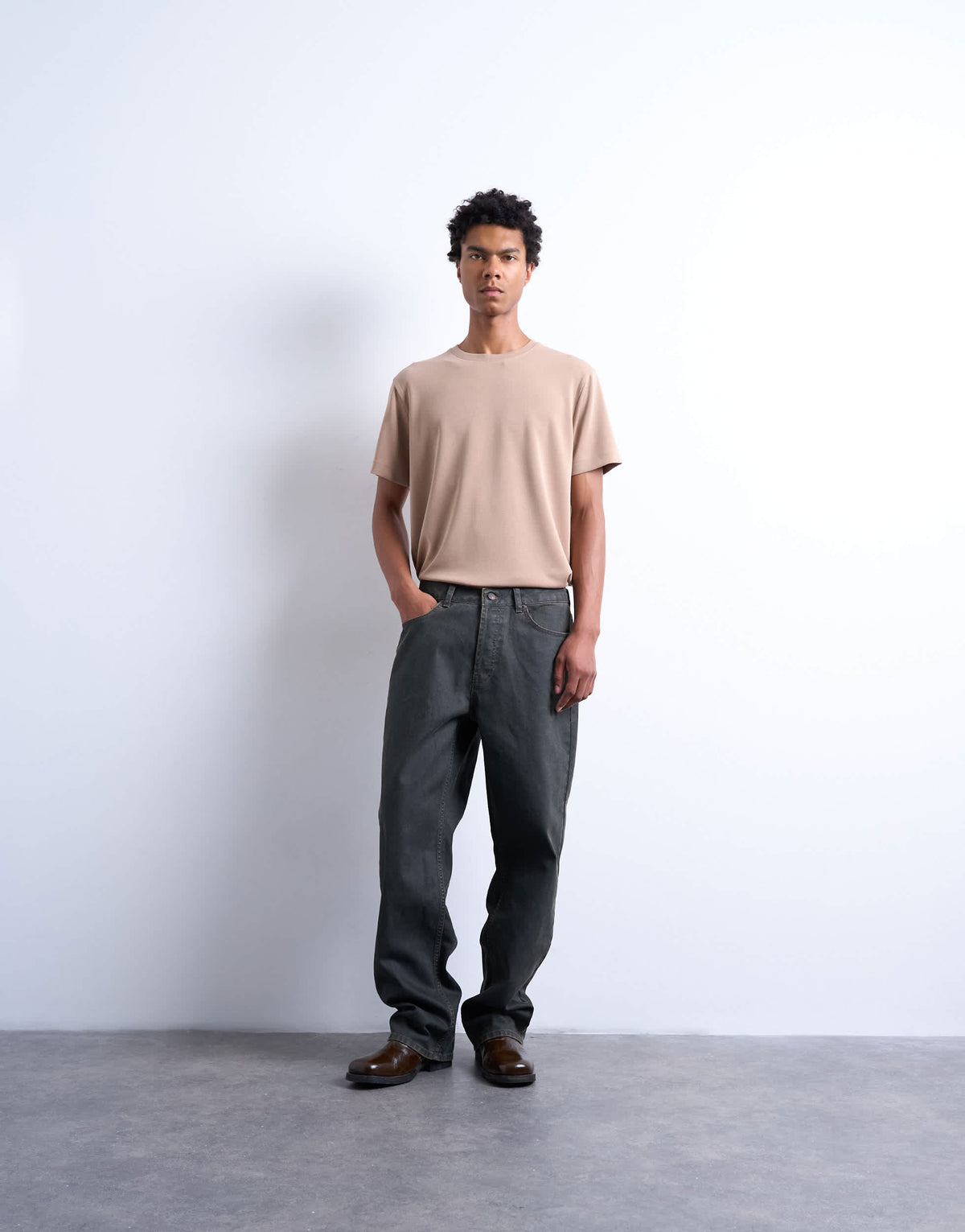 Topman rigid straight leg jean in brown coated