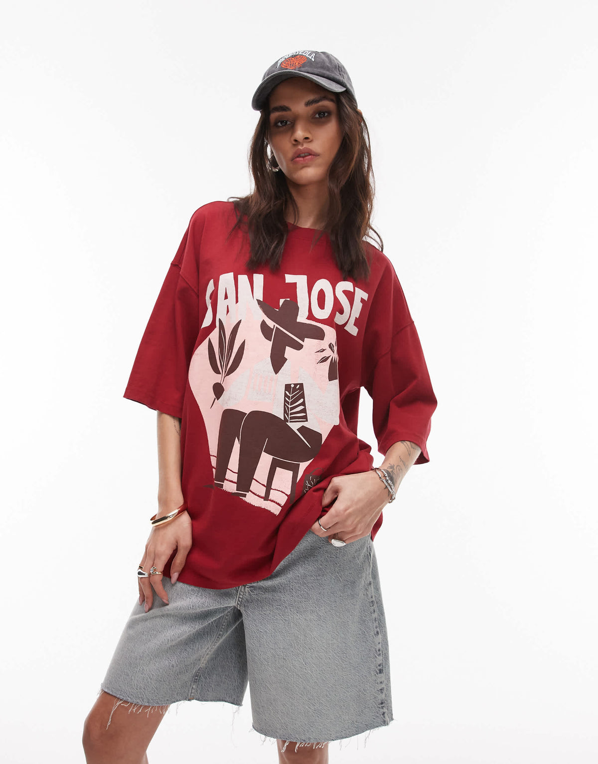 Topshop graphic San Jose oversized tee in red