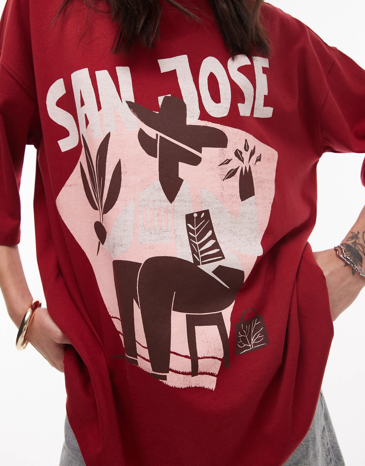 Topshop graphic San Jose oversized tee in red