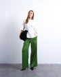Topshop satin tie waist wide leg trouser in green