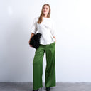Topshop satin tie waist wide leg trouser in green