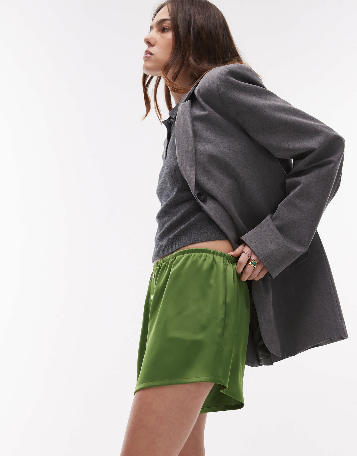 Topshop satin knicker short with buttons in green