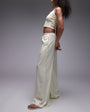 Topshop satin tie waist wide leg trouser in buttermilk