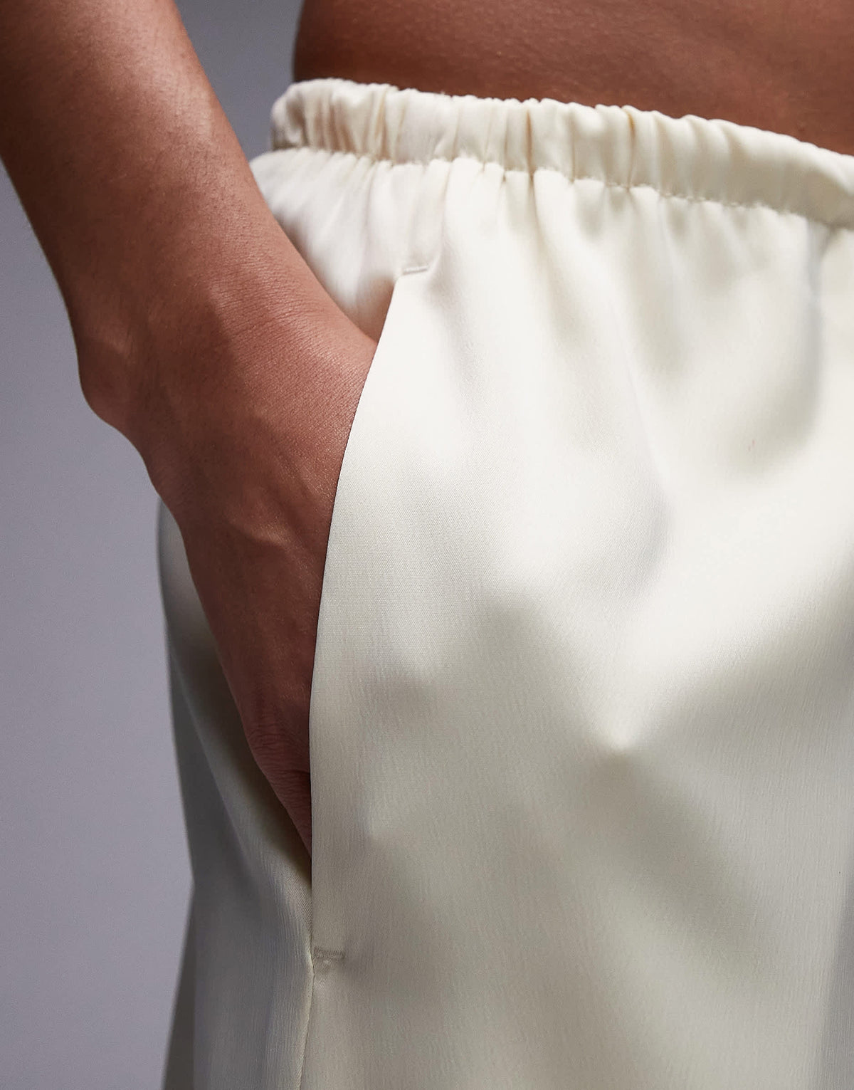 Topshop satin tie waist wide leg trouser in buttermilk