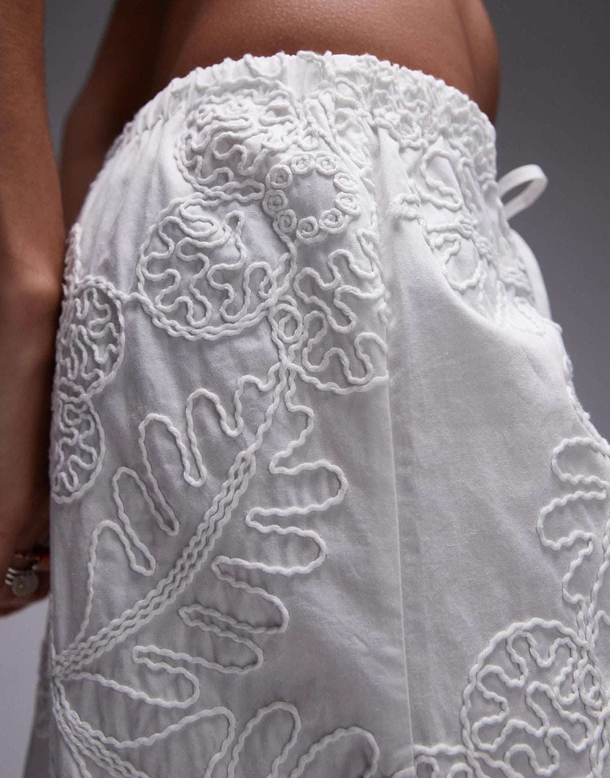 Topshop floral stitch straight leg trouser in white