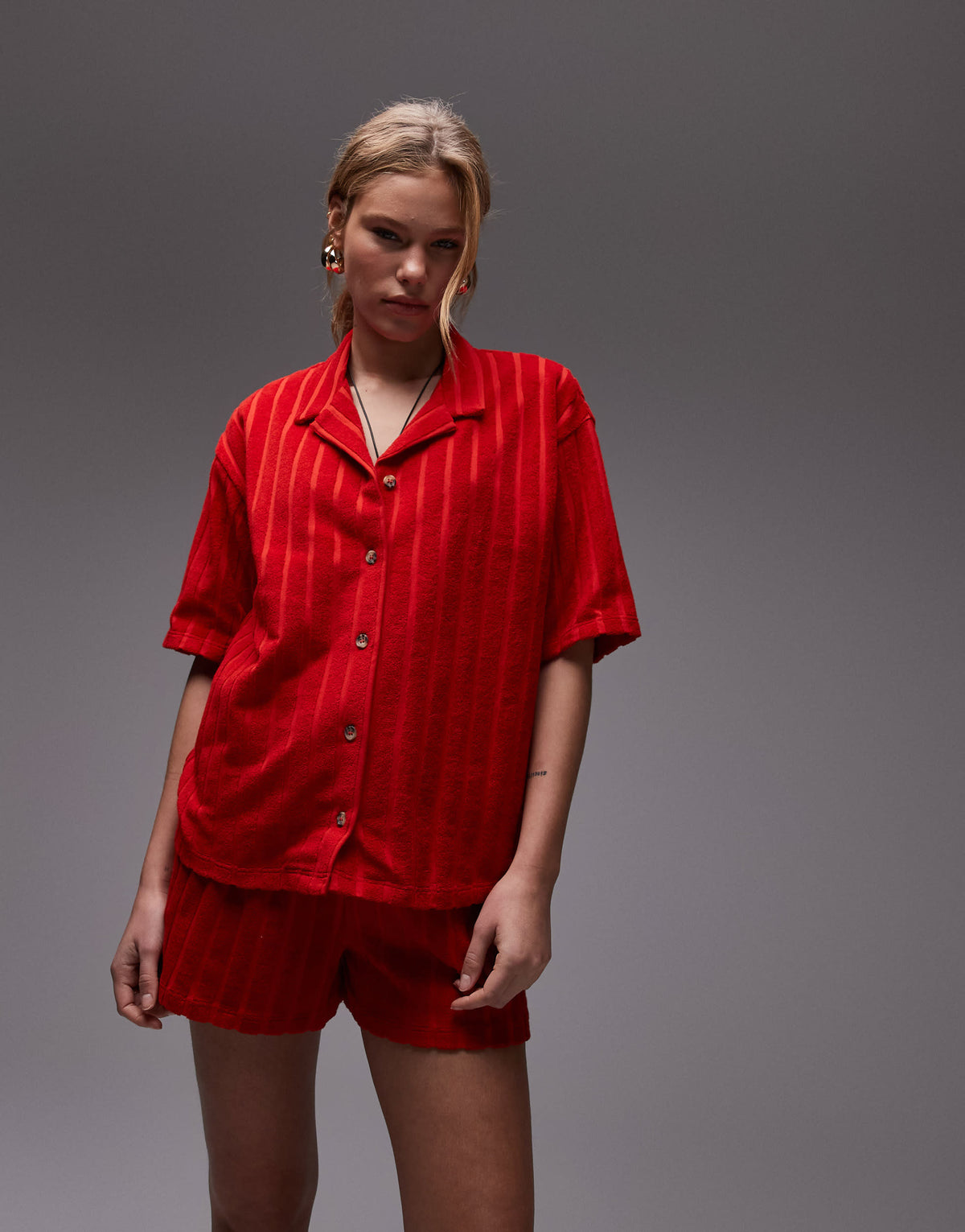 Topshop towelling boxy shirt co-ord in red