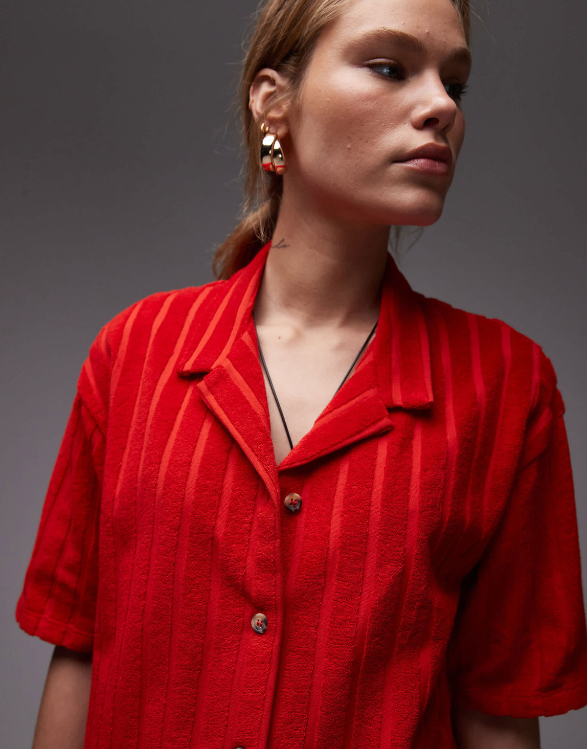 Topshop towelling boxy shirt co-ord in red